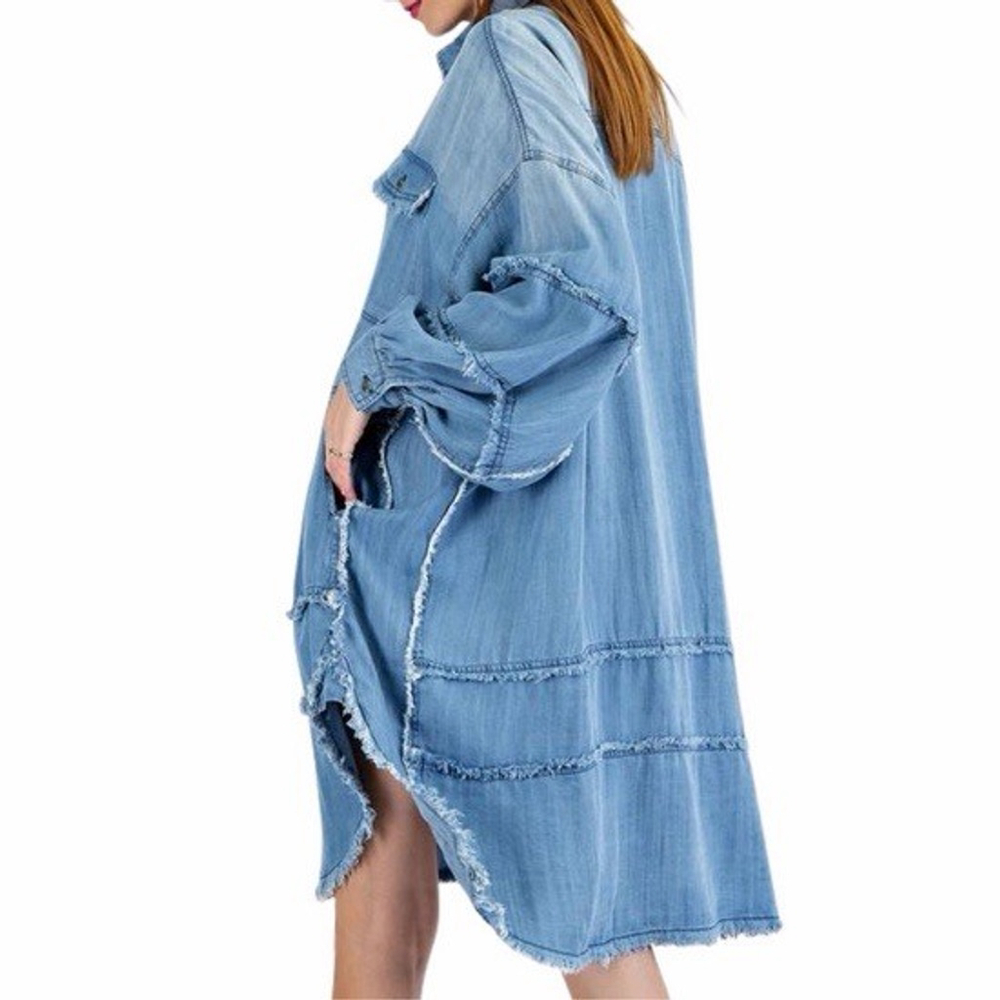 Women’s Shirt Dress Button Front Long Sleeve Casual Midi Dress - Picture 3 of 9